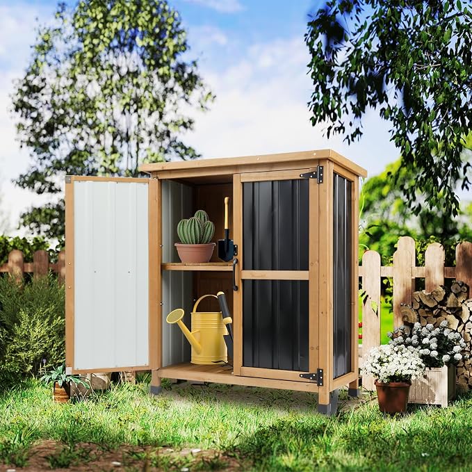Outdoor Storage Cabinet, Wood & Metal Small Storage Shed - Image 2