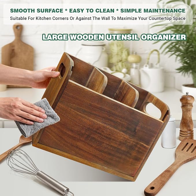 Acacia Wood Utensil Holder Kitchen Utensil Holder - Image 5