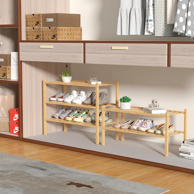 3 Tier Bamboo Shoe Rack for Closet Free Standing Wood Shoe Shelf Storage - Image 4