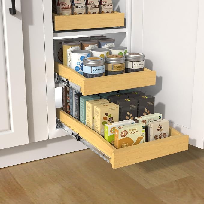 Wooden Pull out Cabinet Organizer 14" W x 21" D x 3.35" H, Heavy Duty Slide Out - Image 8