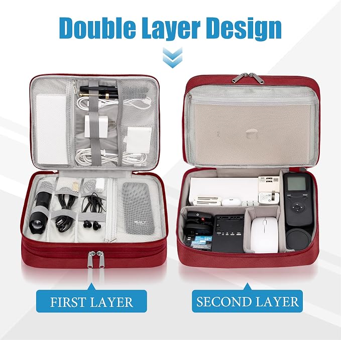 SELLYFELLY Electronics Travel Organizer, Double Layer Cable Organizer Bag - Image 3