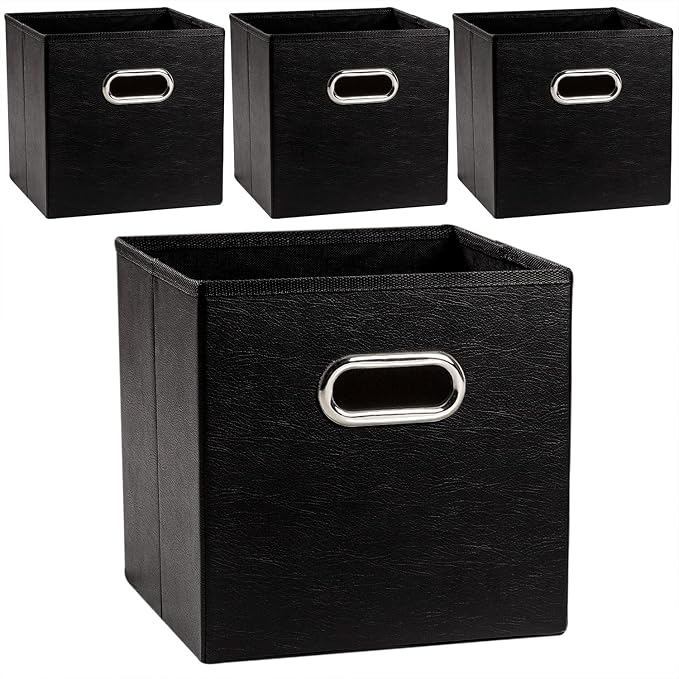 PRANDOM Leather Foldable Cube Storage Bins 11x11 inch Fabric Storage Baskets by Prandom