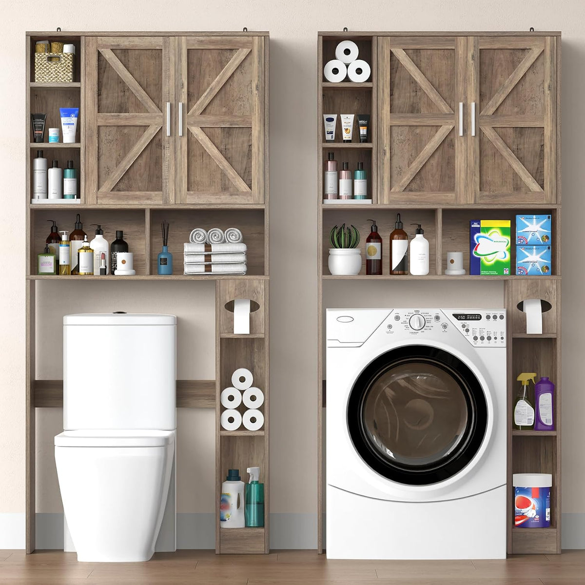 Winkalon Over The Toilet Storage Cabinet with 2 Barn Doors and