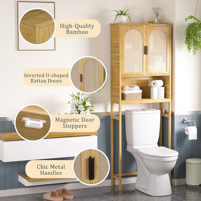 BlueWish Bathroom Organizers and Storage, Bamboo Over The Toilet Storage Cabinet - Image 6