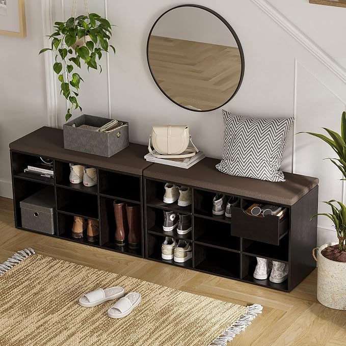 DINZI LVJ Shoe Bench, 9 Cubbies Shoe Organizer - Image 2
