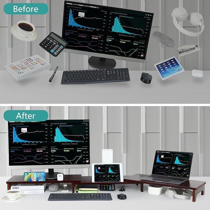 Nnewvante Large Dual Monitor Stand Riser, 60 inch Bamboo Monitor Stand - Image 5