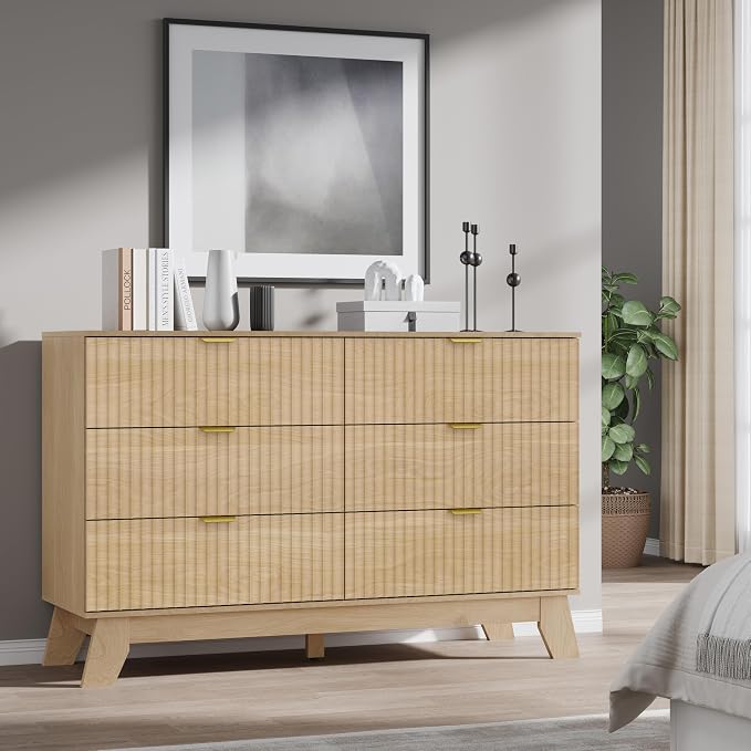 Fluted 6 Drawer Dresser, 47.2" Wide Modern Boho Chest of Drawers, Wooden - Image 7