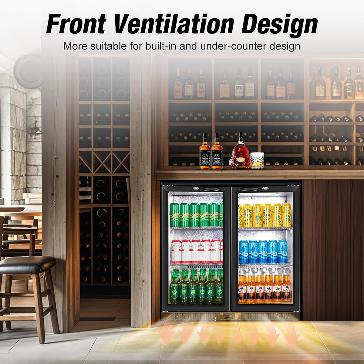 35.4" 7.4 Cu. Ft. Back Bar Cooler, 2 Glass Door Beverage Fridge