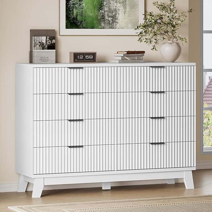 53" Tall Dresser for Bedroom, 8-Drawer Fluted Chest of Drawers, Modern Wood by BORNOON