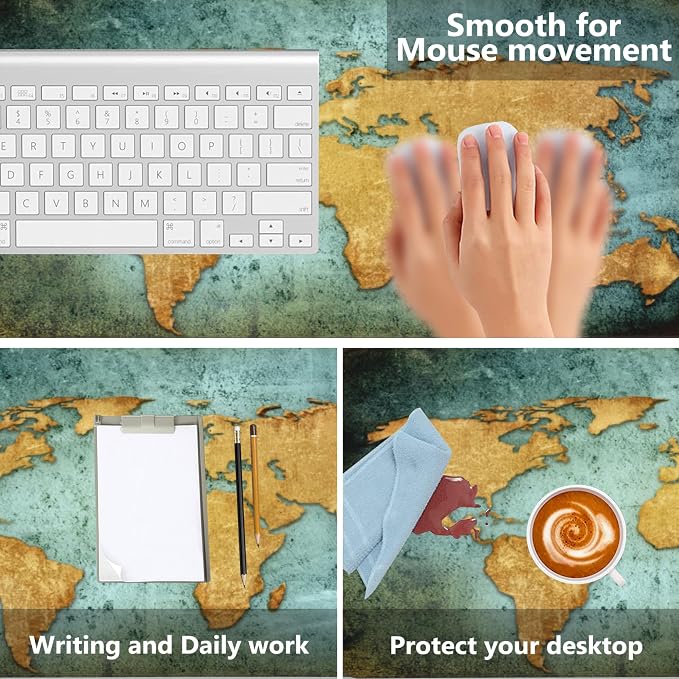 Desk Mat, World Map Extended Gaming Mouse Pad, Large Non-Slip Rubber Base - Image 4