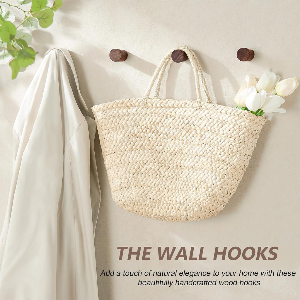 Wooden Wall Hooks 4 Pack, Modern Decorative Coat Hook Wall-Mount