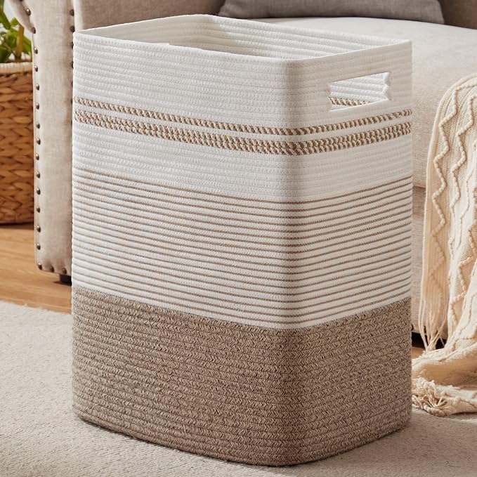 Laundry Hamper, Large Woven Rope Tall Laundry Basket by SIXDOVE