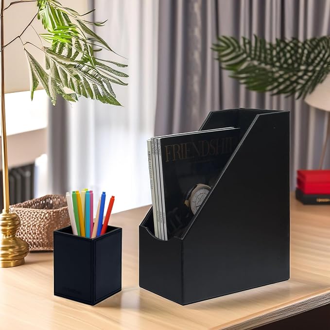 UnionBasic Magazine File Holder, Leatherette Desktop Document Organizer - Image 4