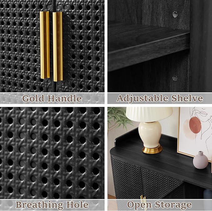 ORRD 4 Doors Storage Cabinet, 2 Tier Wooden Storage Organizer Cabinet - Image 4
