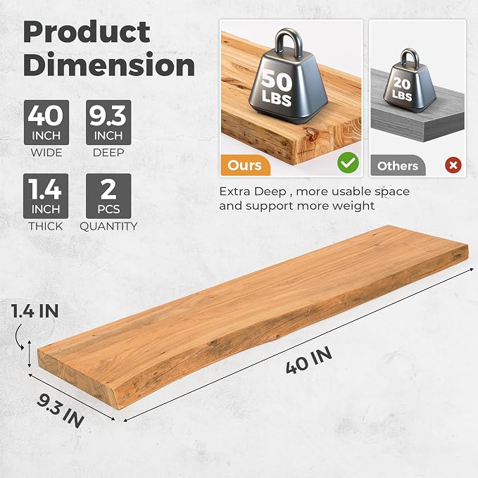 RICHFOCUS Live Edge Elm Floating Shelves - Image 3