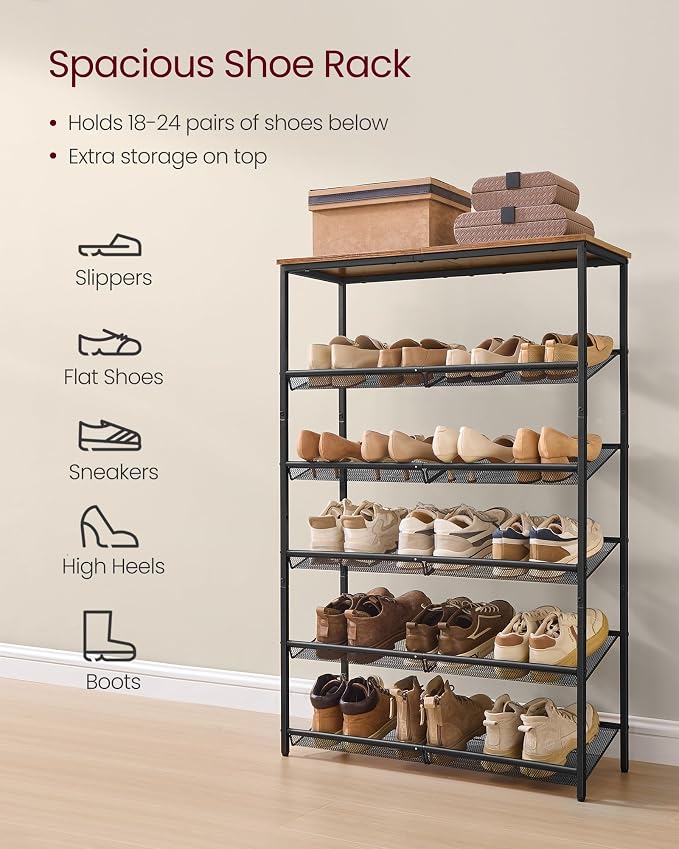VASAGLE Shoe Rack for Entryway, 6-Tier Shoe Rack Organizer - Image 4