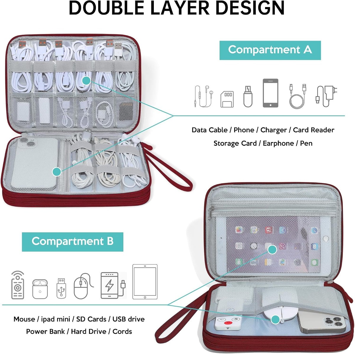 CILLA Electronics Organizer Travel, Travel Cord Organizer Case