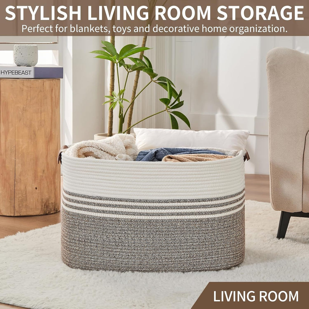 Laundry Hamper with Handles, 72L Rope Laundry Basket, Rice Brown &