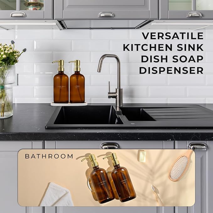 MaisoNovo Soap Dispenser 3-Piece Set | 16.9oz Amber Bottles - Image 5