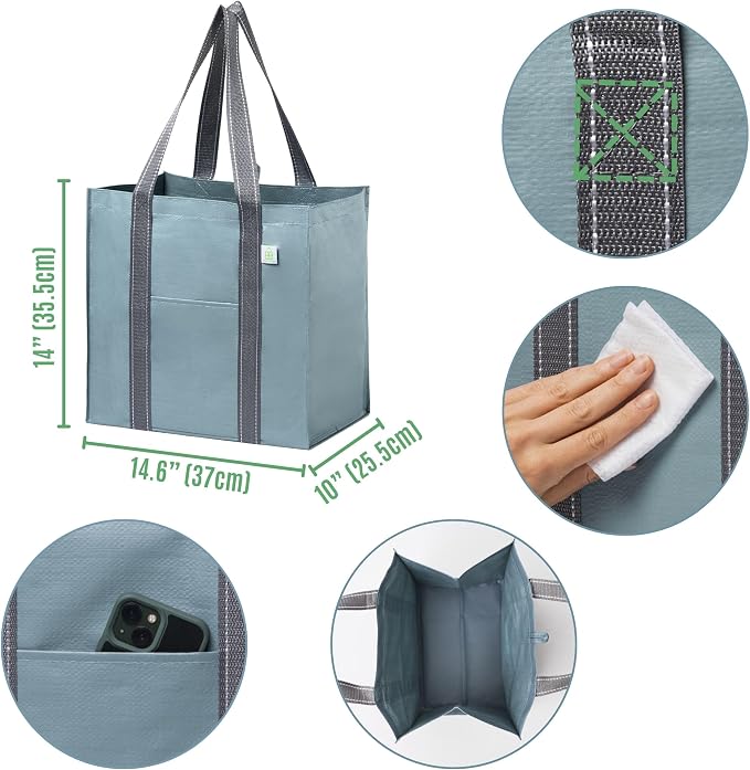 VENO 4 Pack Reusable Grocery Bags, Heavy-Duty Shopping Bags - Image 2