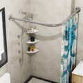 Stretchable 304 Stainless L Shaped Bathroom Bathtub Corner Shower Curtain Rod by Sikaiqi