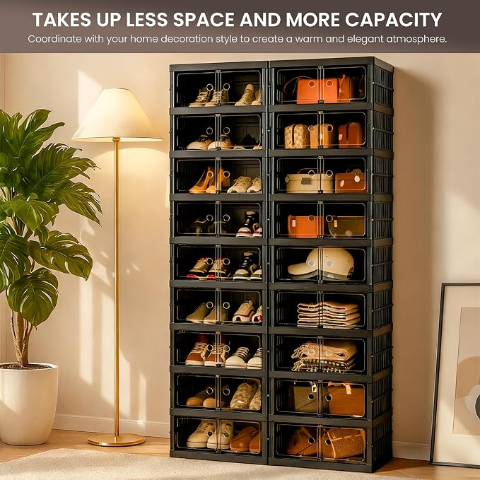 Foldable Shoe Organizer Storage Box Set of 2, Portable Extra Large Folding Shoe - Image 4