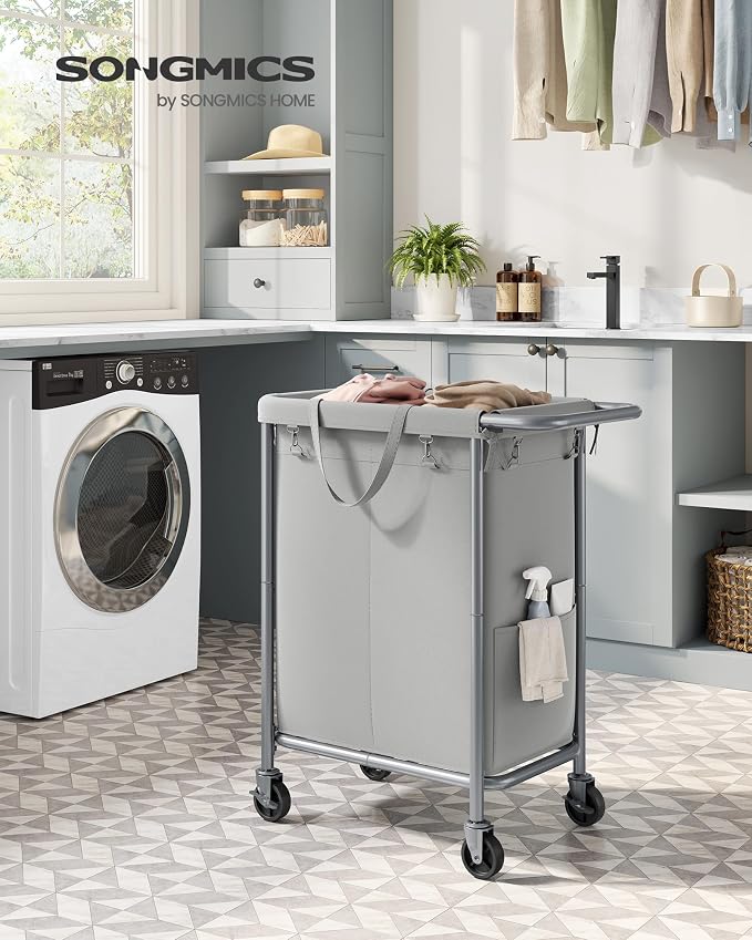 SONGMICS Laundry Basket with Wheels, 2-Section Rolling Laundry Hamper, 37 - Image 2
