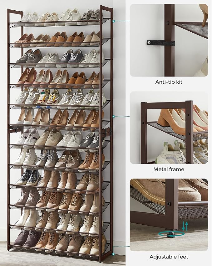 SONGMICS Shoe Rack, 12-Tier Shoe Organizer, Metal Rack - Image 5