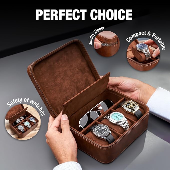 Awesometik 3 Slot Luxury Travel Faux Leather Watch Case. Watch Storage - Image 3