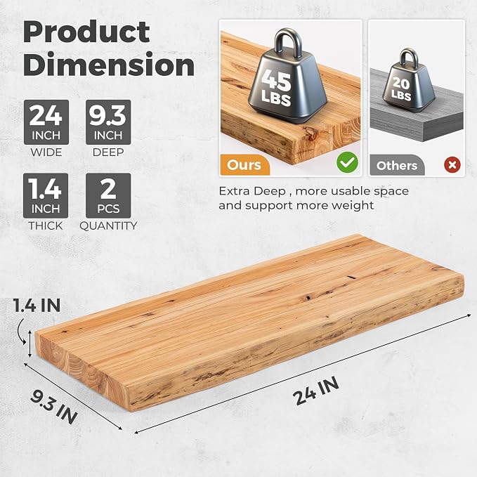 RICHFOCUS Live Edge Elm Floating Shelves - Image 3