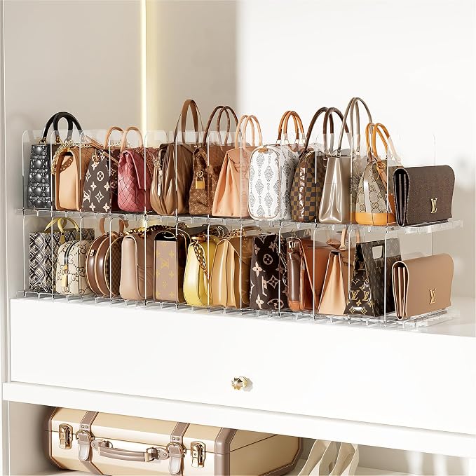 Bag & Purse Organizer for Closet Stackable Acrylic Shelf Dividers for Closet by MSHOMELYDIRECT