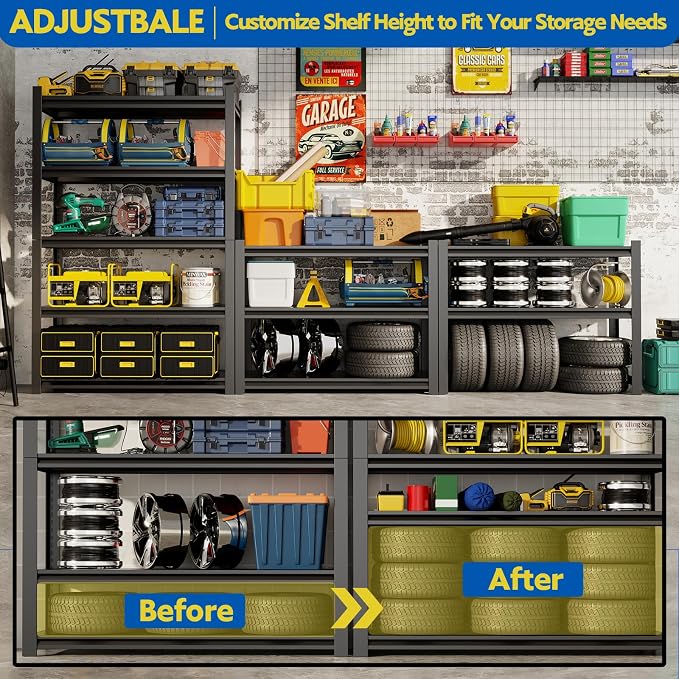 63''H Garage Shelving Heavy Duty, 1600LBS Storage Shelves, 5-Tier Adjustable - Image 4