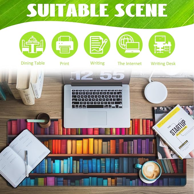 Large Gaming Mouse Pad for Desk, Bookshelves Full of Books Desk Mat, Colorful - Image 3
