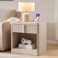 Fluted Nightstand with Charging Station, 23.6" End Table with Open Shelf and by YANSNWO