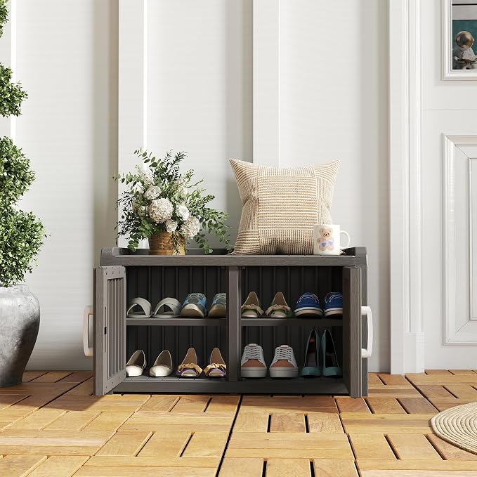 KAMABOKO Shoe Storage Cabinet Waterproof UV-Resistant, Entryway Storage Bench - Image 2