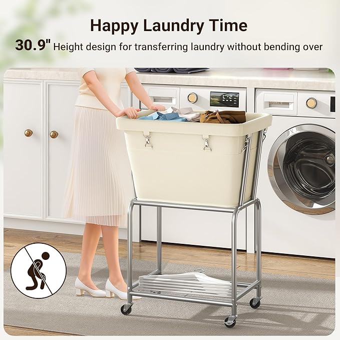 ELYKEN Laundry Cart with Wheels, Rolling Laundry Hamper with Removable Bag and - Image 7
