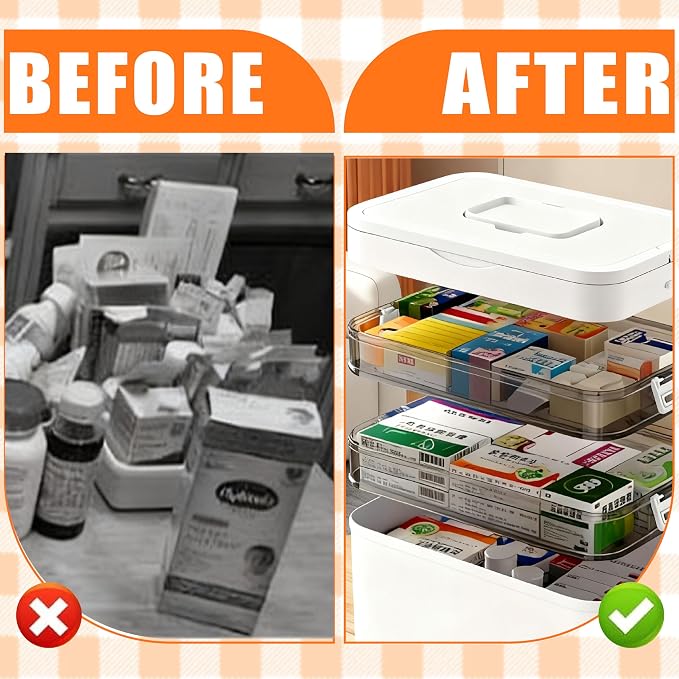 3-Tier Medicine Organizer with Detachable Pill Box, First Aid Kit with Handle - Image 6