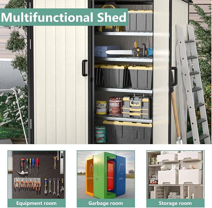 Aoxun Outdoor Storage Shed 5 x 3FT, Resin Shed - Image 5