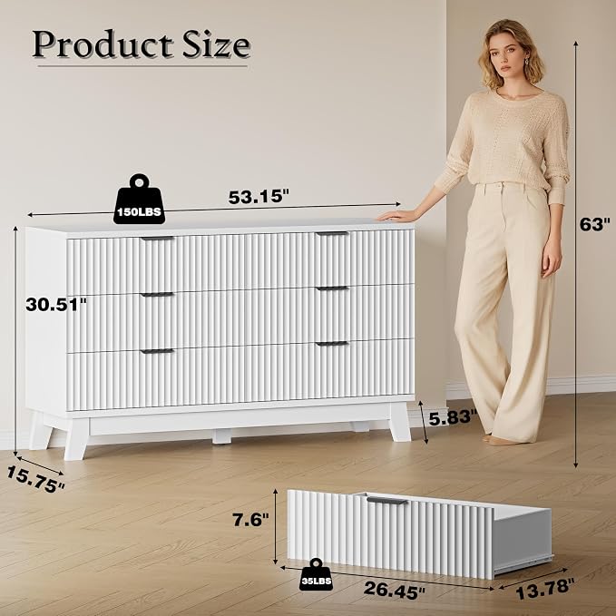 53" Long Dresser for Bedroom, 6-Drawer Dresser - Image 2