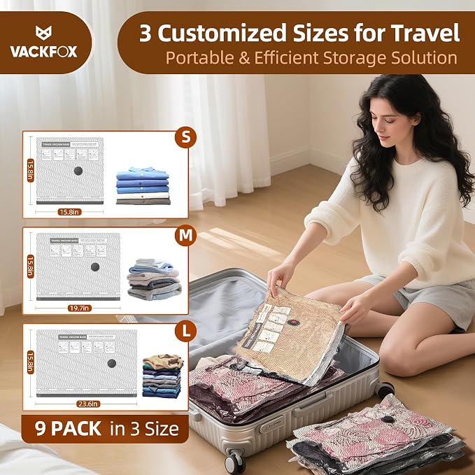 Travel Vacuum Storage Bags, 9 Pack Carry-On Size Compression Packing Bags - Image 2