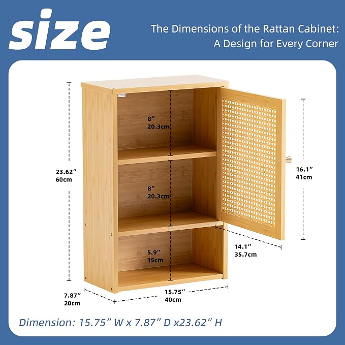 HITNET Bathroom Wall Cabinet, Rattan Medicine Cabinet, Bamboo Hanging Storage - Image 3