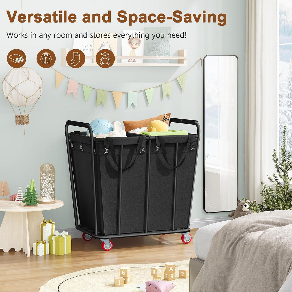 Hoctieon 2 Section Laundry Sorter Cart, 400L Rolling Hamper with