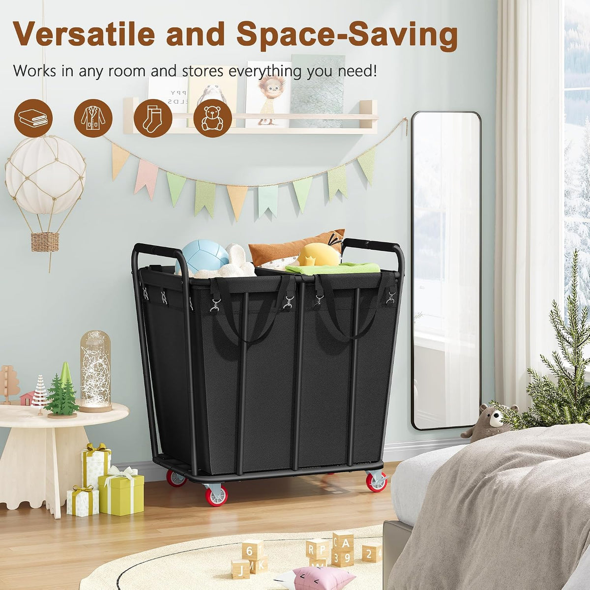 Hoctieon 2 Section Laundry Sorter Cart, 400L Rolling Hamper with