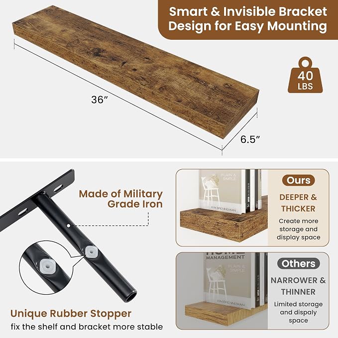 fuqing Floating Shelves for Wall, Wall Mounted Wood Floating Shelf - Image 3