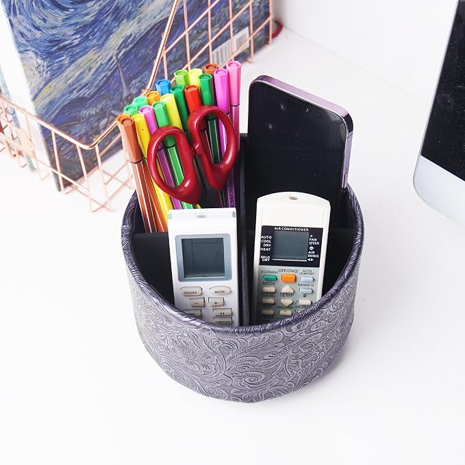 lizimandu Round Leather Art Supply Organizer, Remote Control Holder, 360 Degree - Image 6