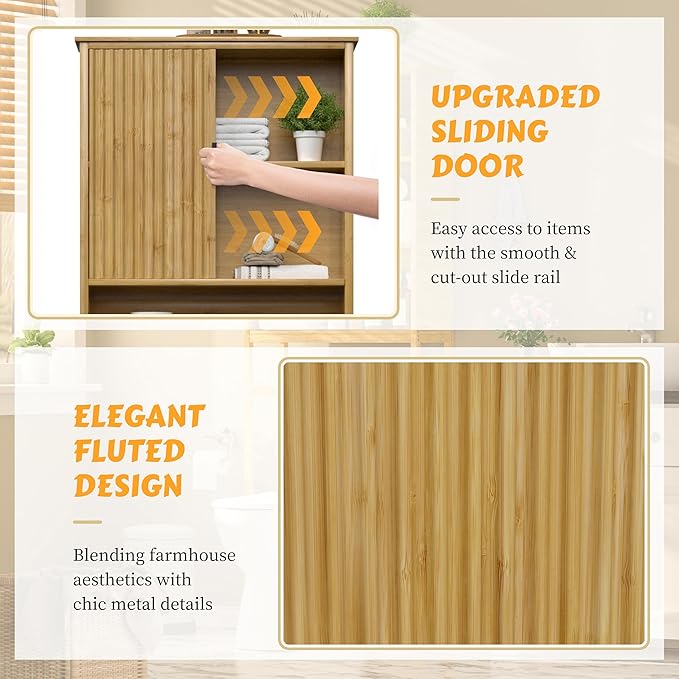 BlueWish Over The Toilet Storage Cabinet, Bamboo Over Toilet Storages - Image 4