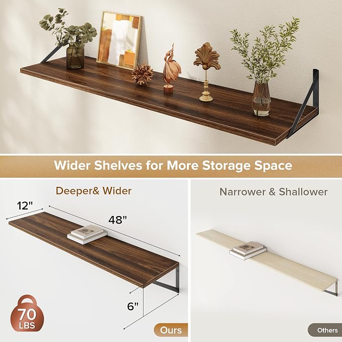 Deep Floating Shelves Wall Mounted, Living Room, Office - Image 3