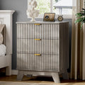 Fluted Nightstand with Charging Station, Modern Wood Side Table Night Stand by Xixini