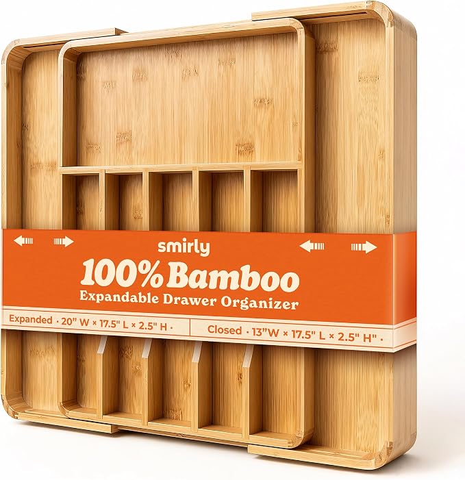 SMIRLY Silverware Drawer Organizer – Bamboo Kitchen Drawer Organizer, by Smirly