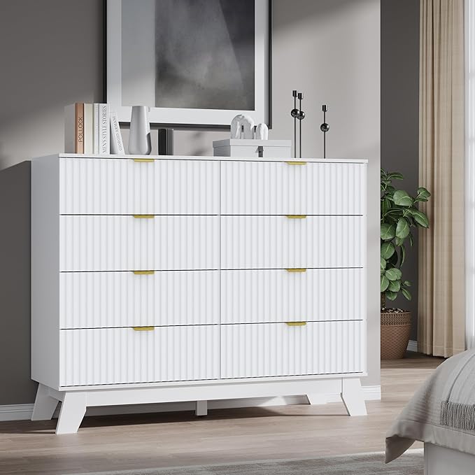 Fluted 8 Drawer Tall Dresser, 47.2" Wide Modern Boho Chest of Drawers, Wooden - Image 7